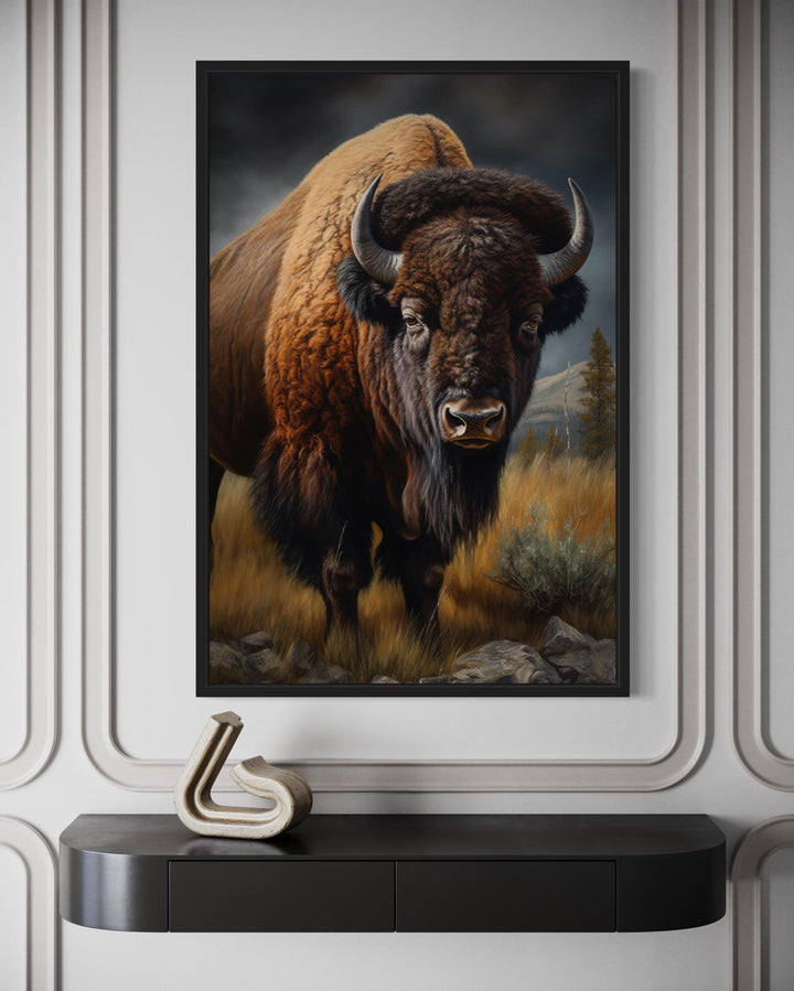 American Bison In Prairie Extra Large Canvas Wall Art