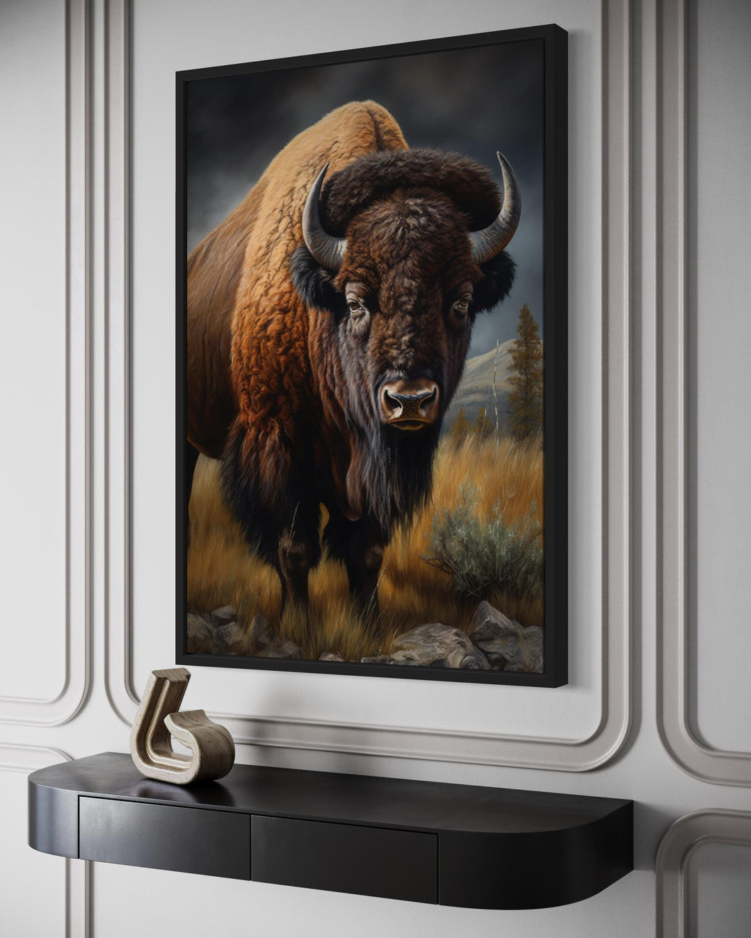 American Bison In Prairie Extra Large Canvas Wall Art