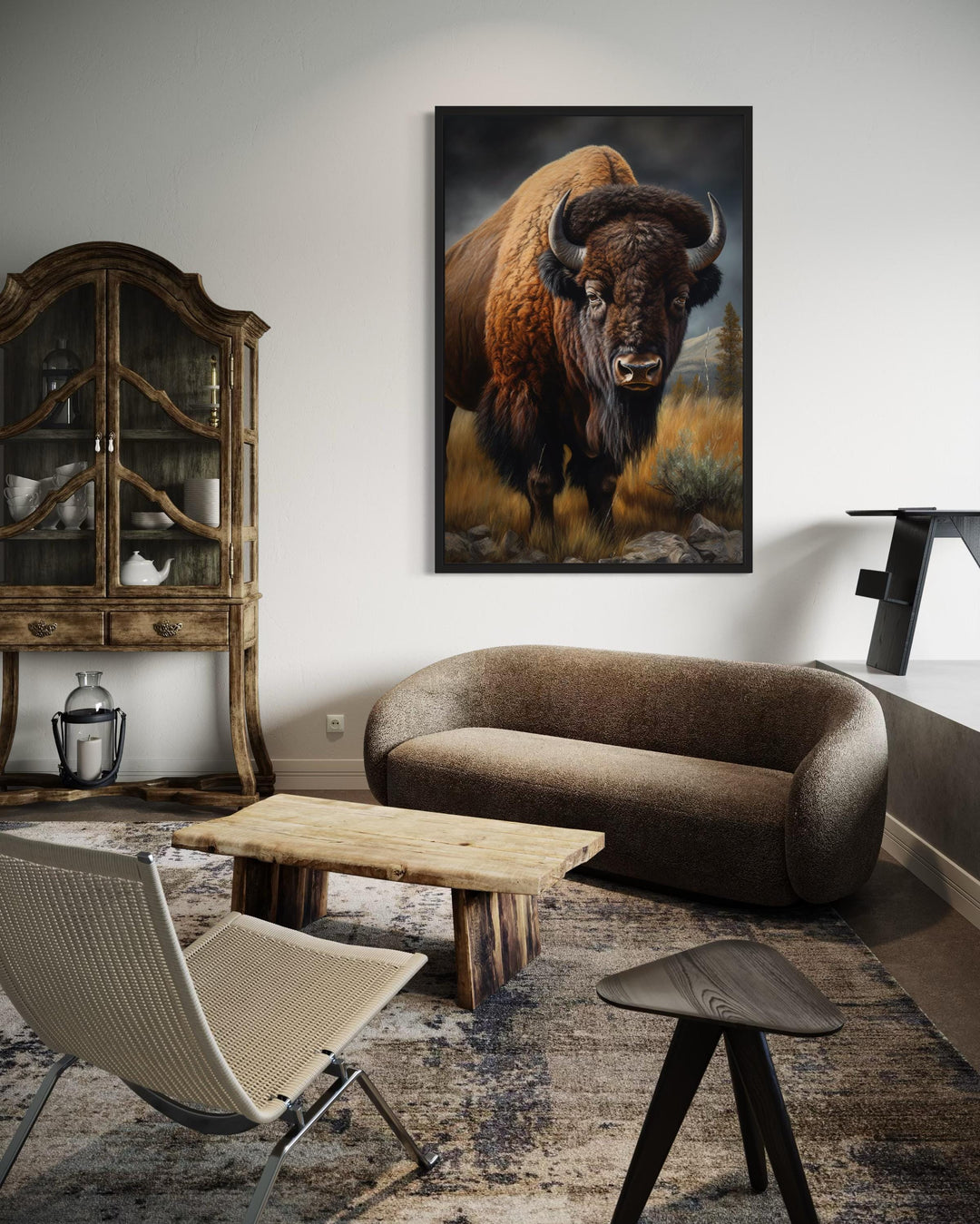 American Bison In Prairie Extra Large Canvas Wall Art