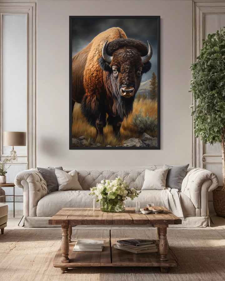 American Bison In Prairie Extra Large Canvas Wall Art