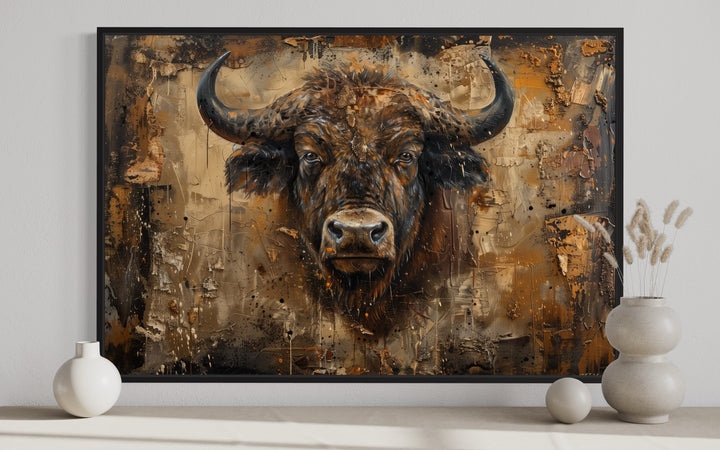 American Buffalo Head Abstract Painting Framed Canvas Wall Art