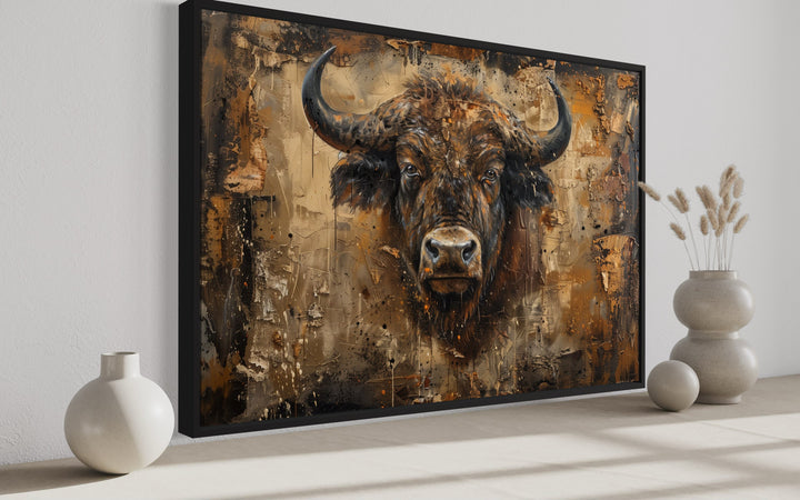 American Buffalo Head Abstract Painting Framed Canvas Wall Art