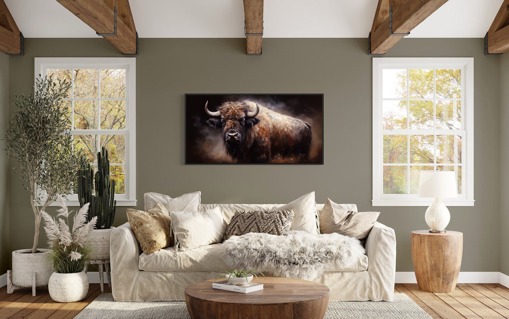 American Buffalo Wall Art - Extra Large Framed Canvas Print | Rustic Living Room Decor
