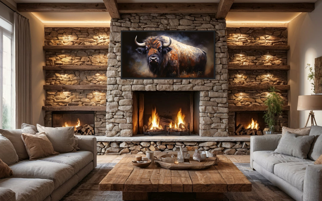 American Buffalo Wall Art - Extra Large Framed Canvas Print | Rustic Living Room Decor