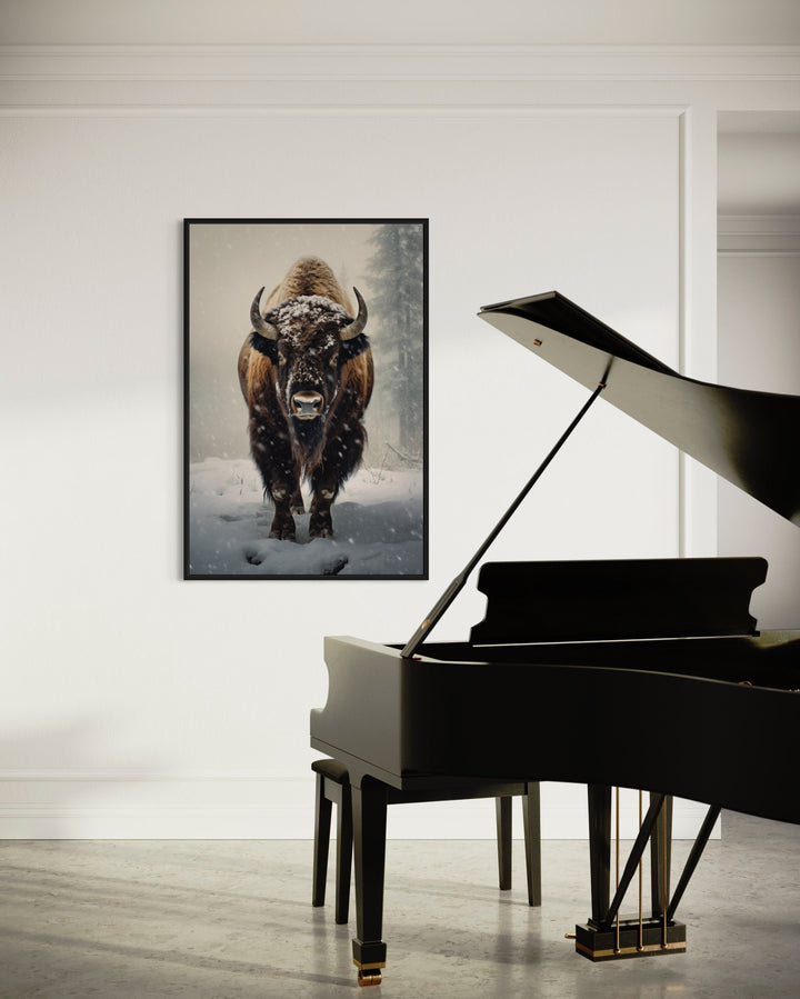 American Buffalo in Snow Framed Canvas Wall Art