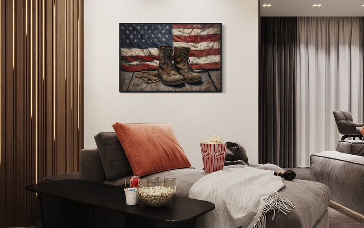 American Flag And Soldier Boots Military Patriotic Wall Art