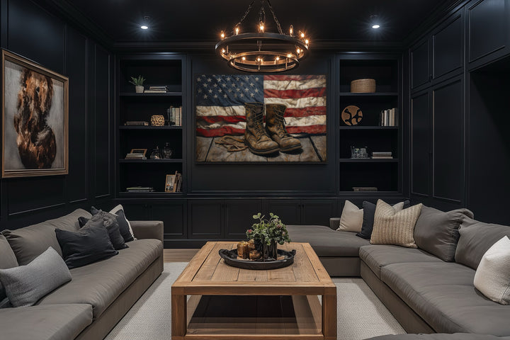 American Flag And Soldier Boots Military Patriotic Wall Art