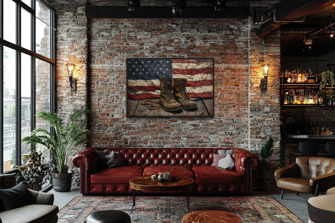 American Flag And Soldier Boots Military Patriotic Wall Art