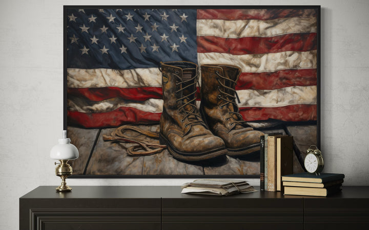 American Flag And Soldier Boots Military Patriotic Wall Art