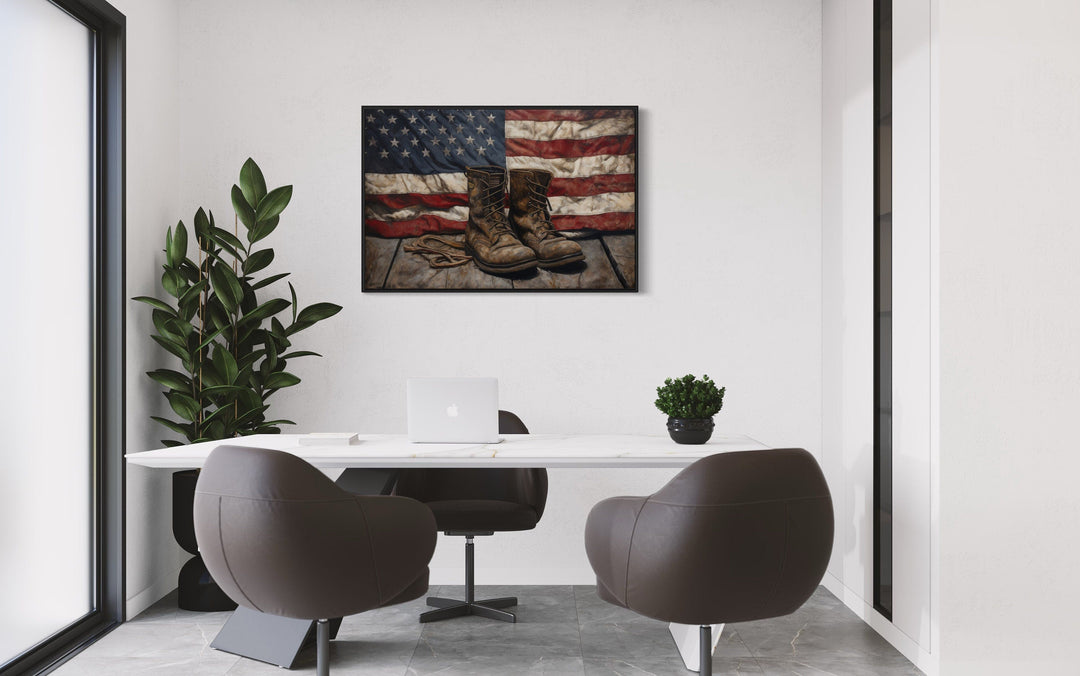 American Flag And Soldier Boots Military Patriotic Wall Art