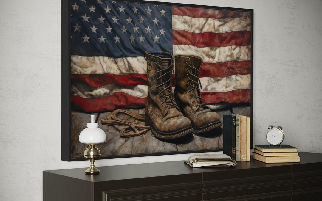 American Flag And Soldier Boots Military Patriotic Wall Art