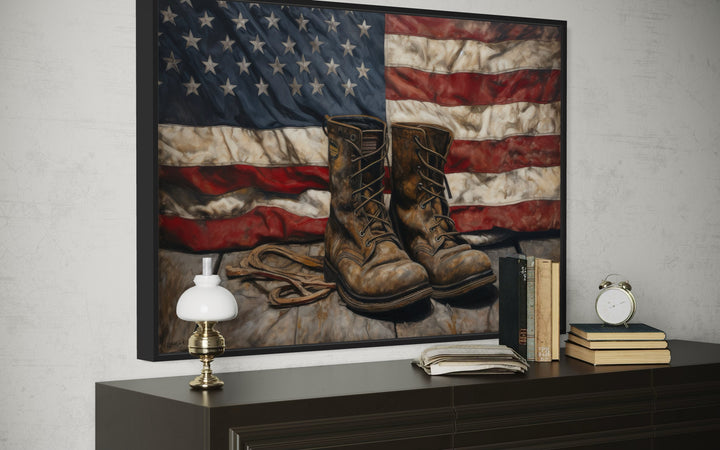 American Flag And Soldier Boots Military Patriotic Wall Art