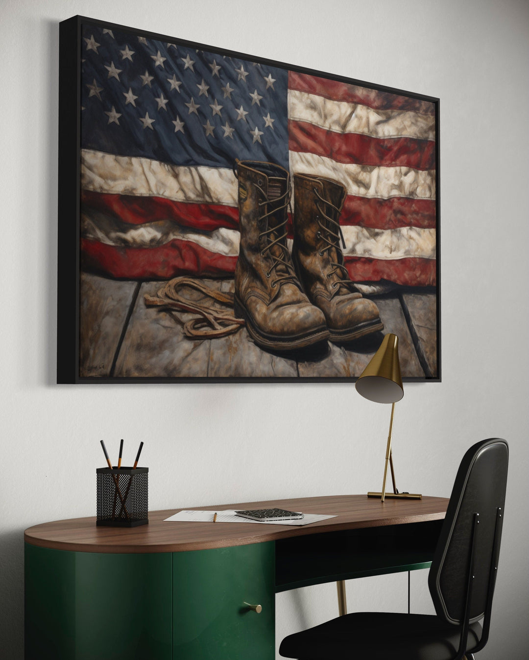 American Flag And Soldier Boots Military Patriotic Wall Art