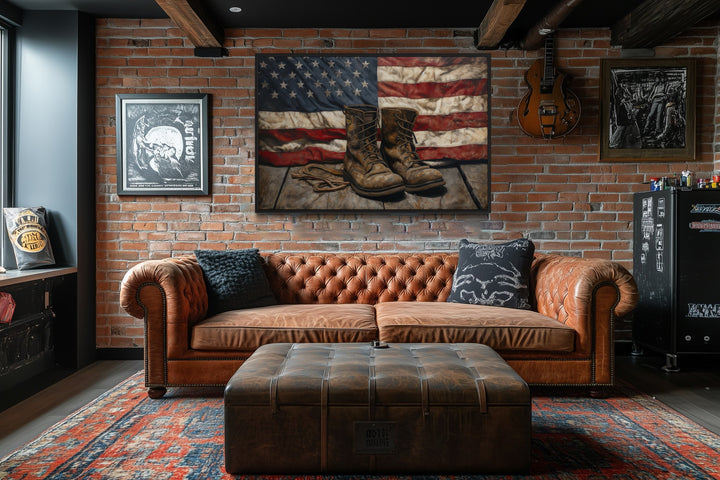 American Flag And Soldier Boots Military Patriotic Wall Art