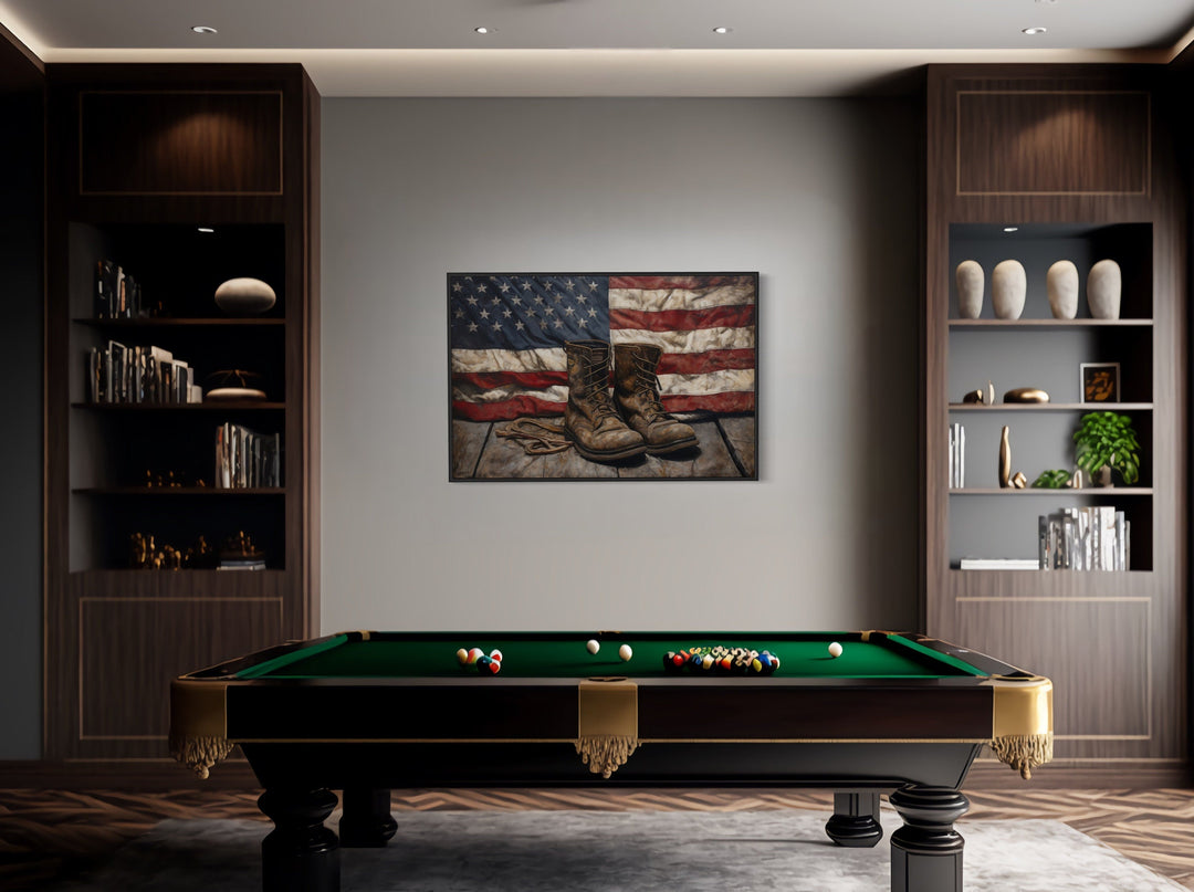 American Flag And Soldier Boots Military Patriotic Wall Art