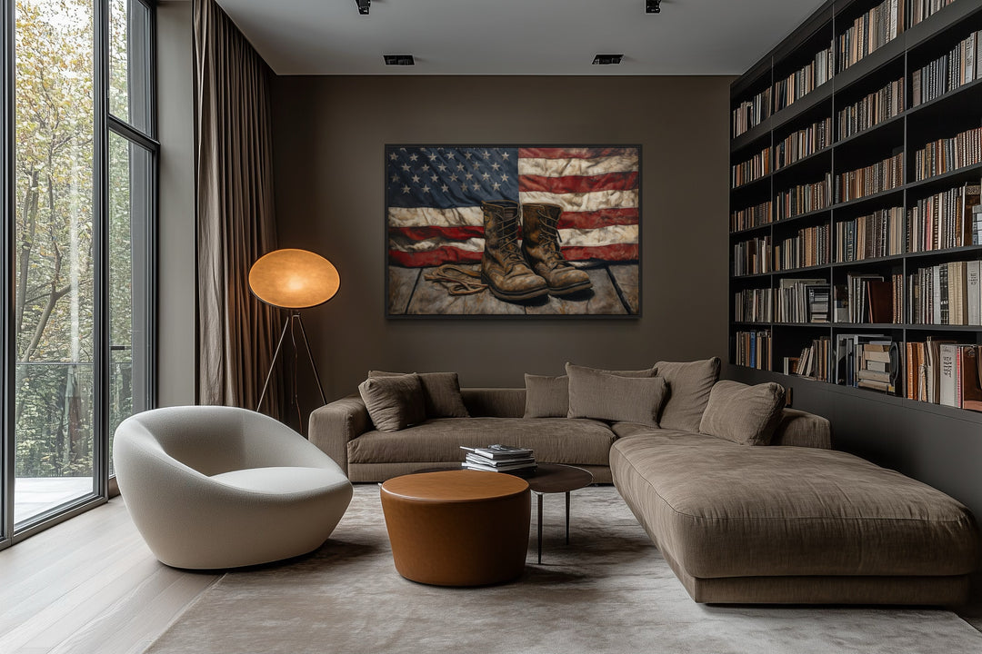 American Flag And Soldier Boots Military Patriotic Wall Art