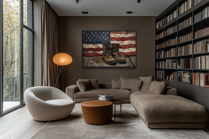 American Flag And Soldier Boots Military Patriotic Wall Art