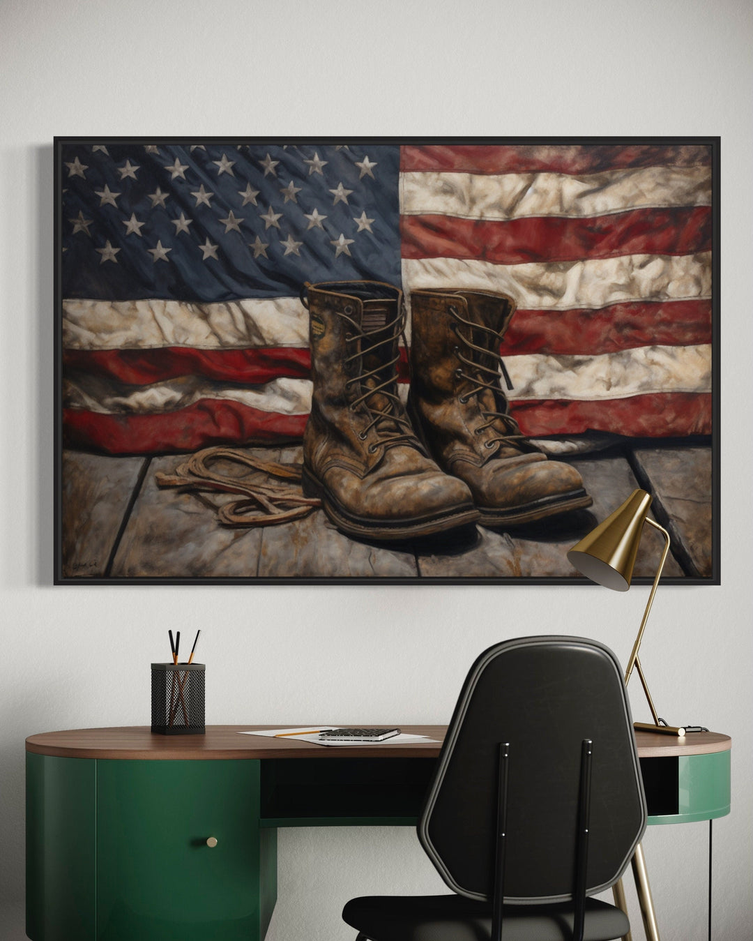 American Flag And Soldier Boots Military Patriotic Wall Art