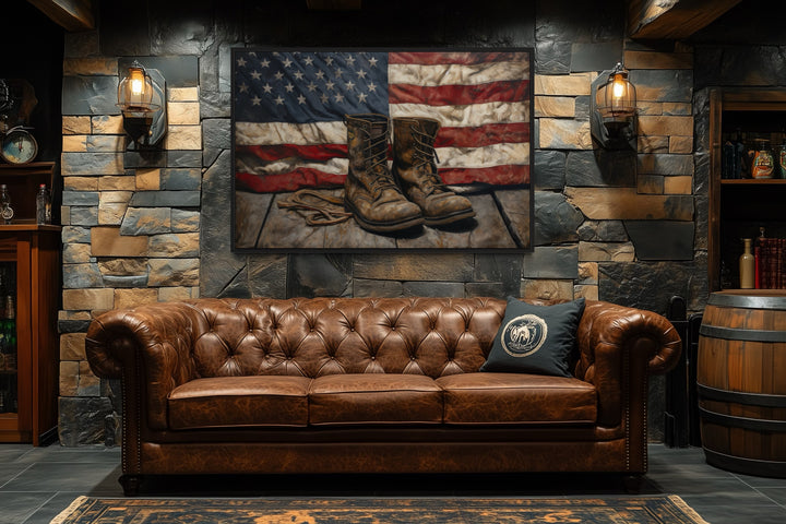 American Flag And Soldier Boots Military Patriotic Wall Art