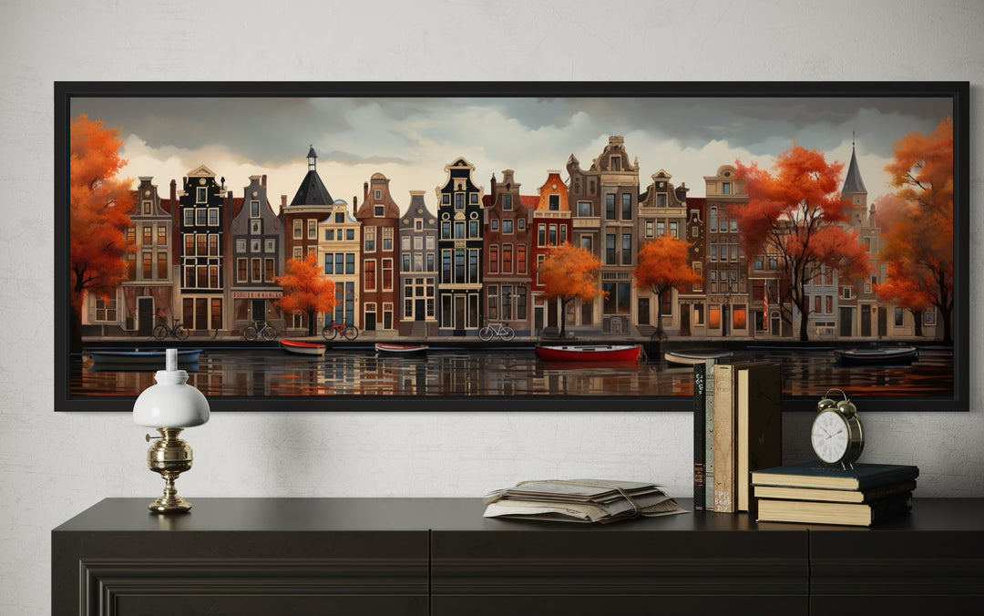 Amsterdam Canal Long Horizontal Canvas Wall Art