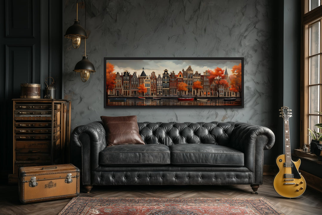 Amsterdam Canal Long Horizontal Canvas Wall Art
