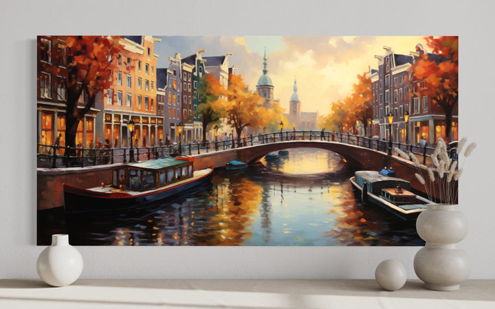 Amsterdam Canal Painting Framed Canvas Wall Art