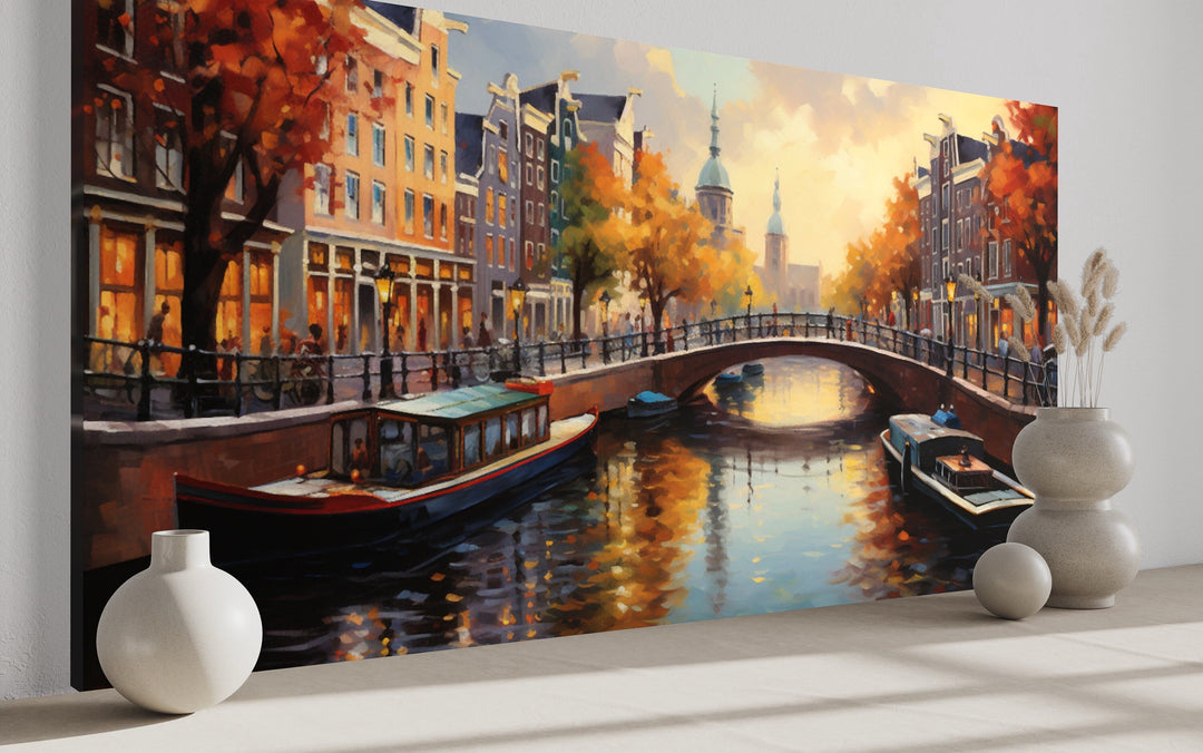 Amsterdam Canal Painting Framed Canvas Wall Art