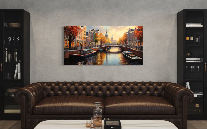 Amsterdam Canal Painting Framed Canvas Wall Art