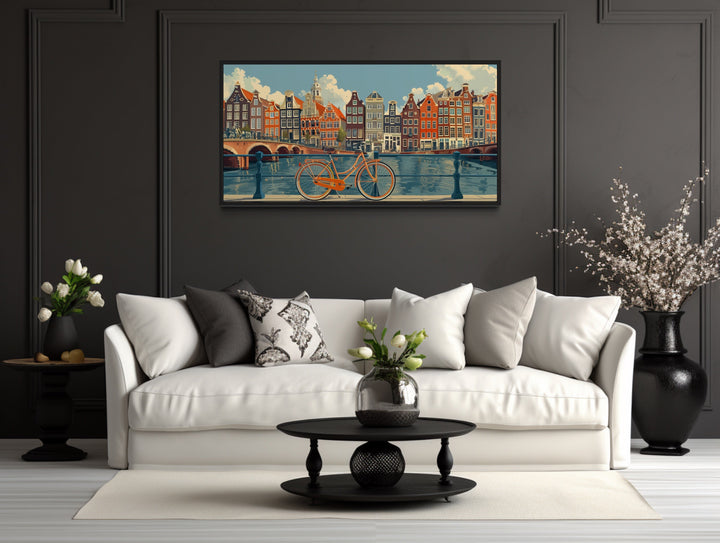Amsterdam Canal Wall Art – Framed Bicycle Canvas Print | Rustic Vintage Decor