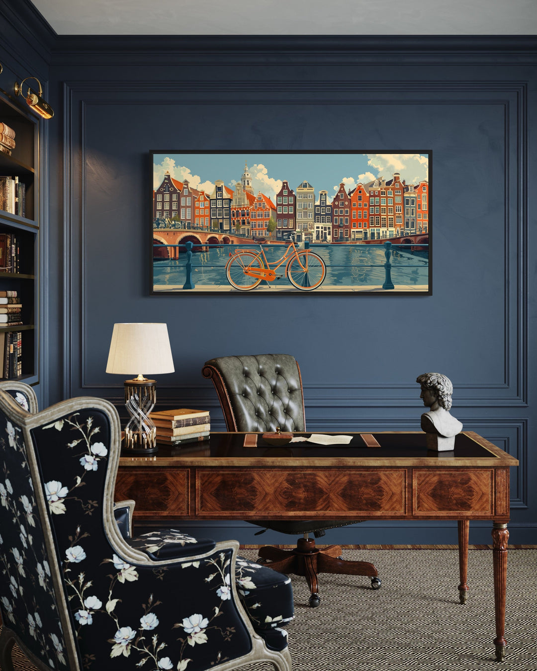 Amsterdam Canal Wall Art – Framed Bicycle Canvas Print | Rustic Vintage Decor