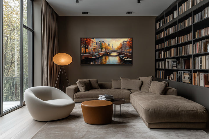 Amsterdam Canal Wall Art – Framed Canvas Print With Urban Sophistication Decor