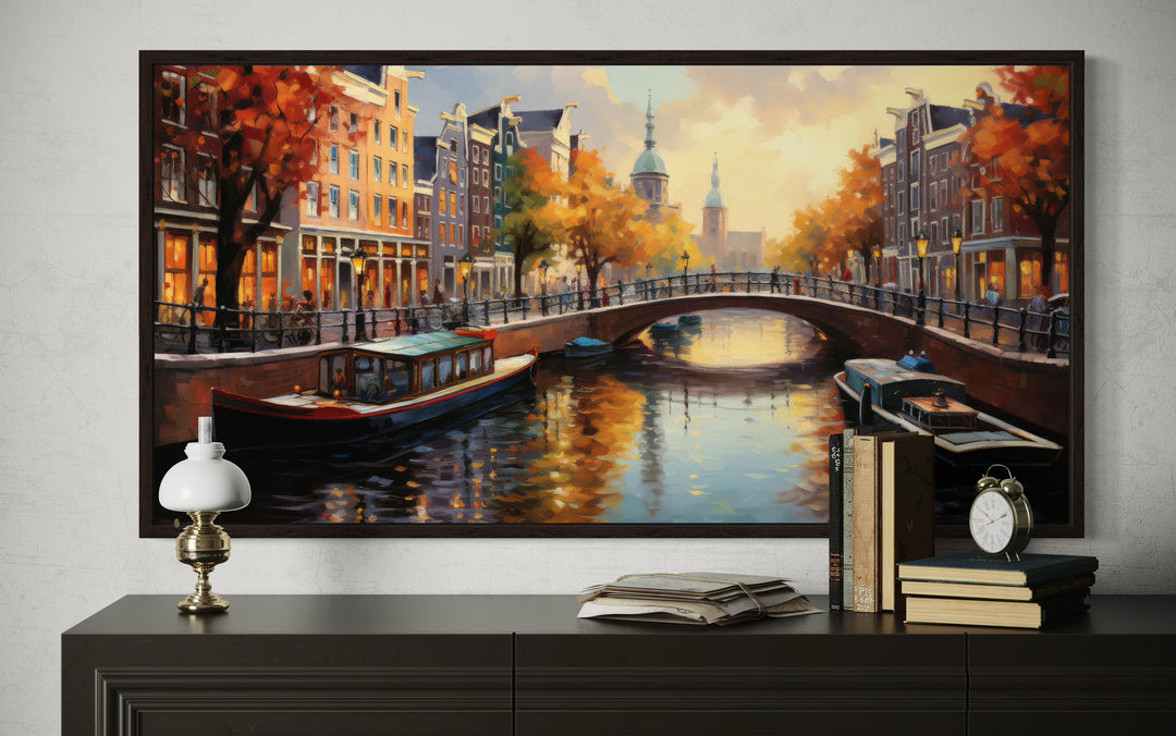 Amsterdam Canal Wall Art – Framed Canvas Print With Urban Sophistication Decor