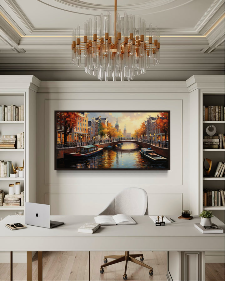 Amsterdam Canal Wall Art – Framed Canvas Print With Urban Sophistication Decor