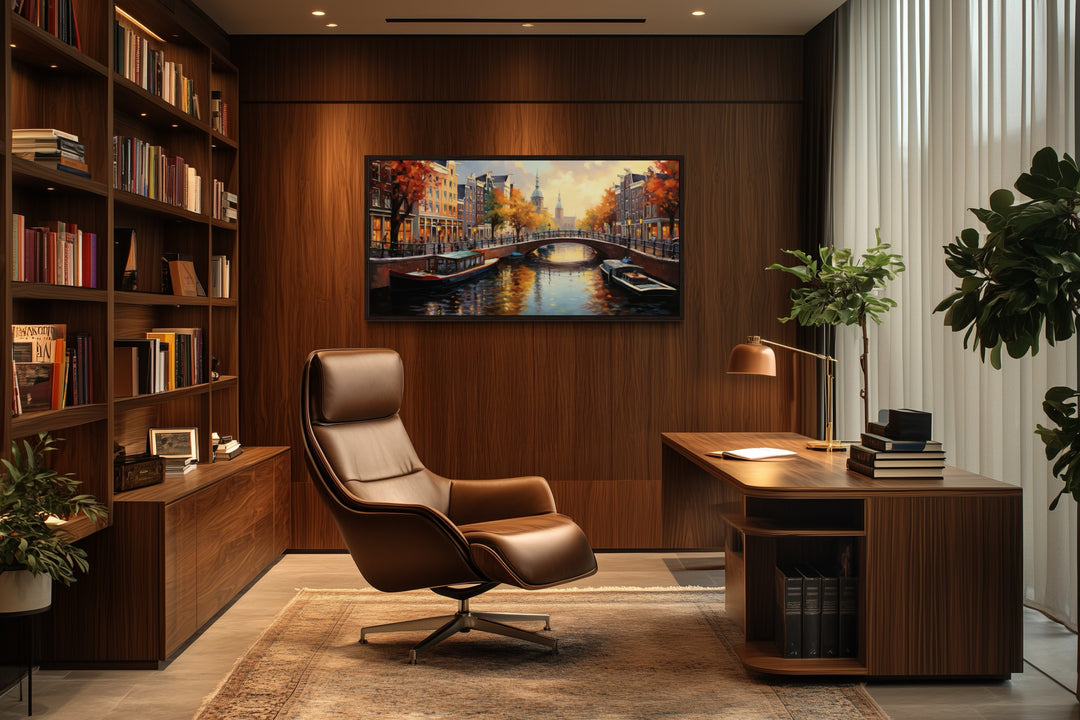 Amsterdam Canal Wall Art – Framed Canvas Print With Urban Sophistication Decor