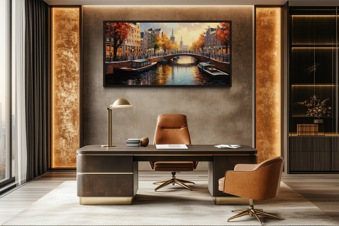 Amsterdam Canal Wall Art – Framed Canvas Print With Urban Sophistication Decor