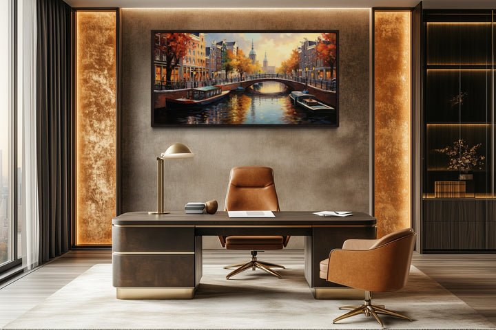 Amsterdam Canal Wall Art – Framed Canvas Print With Urban Sophistication Decor