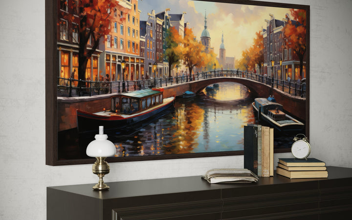 Amsterdam Canal Wall Art – Framed Canvas Print With Urban Sophistication Decor