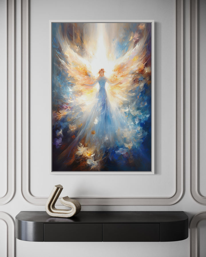 Angel In Blue Heavenly Light Framed Canvas Wall Art