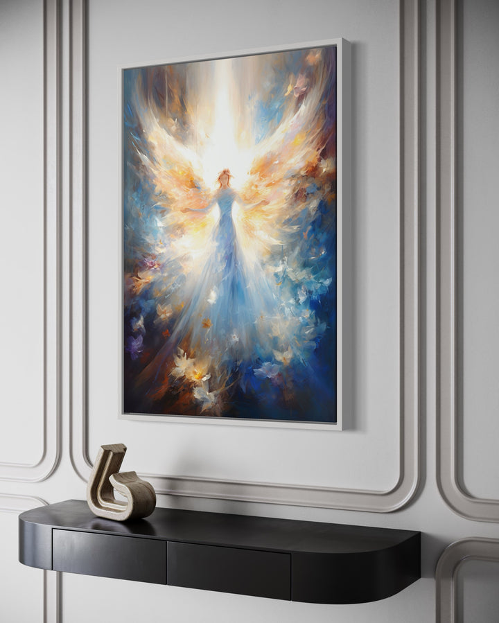 Angel In Blue Heavenly Light Framed Canvas Wall Art