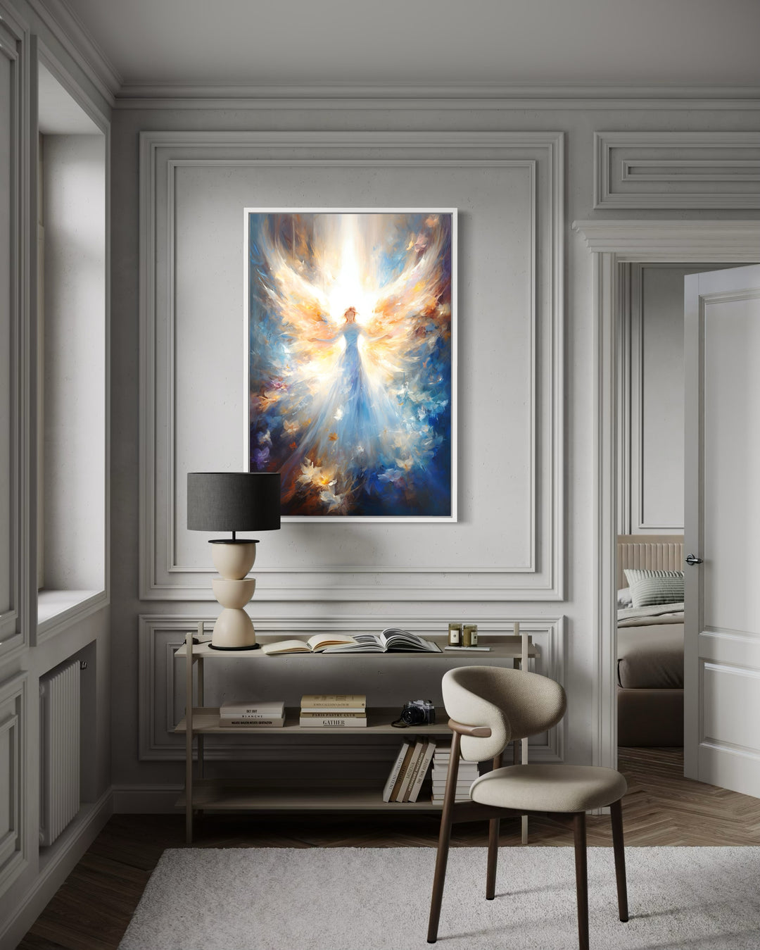 Angel In Blue Heavenly Light Framed Canvas Wall Art