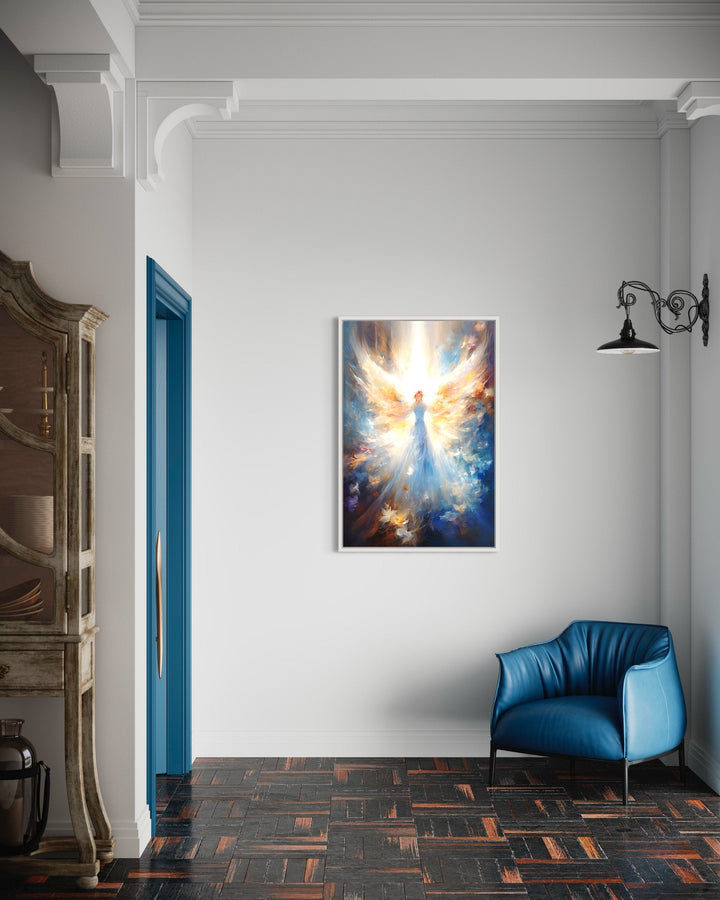 Angel In Blue Heavenly Light Framed Canvas Wall Art