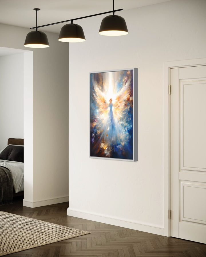 Angel In Blue Heavenly Light Framed Canvas Wall Art