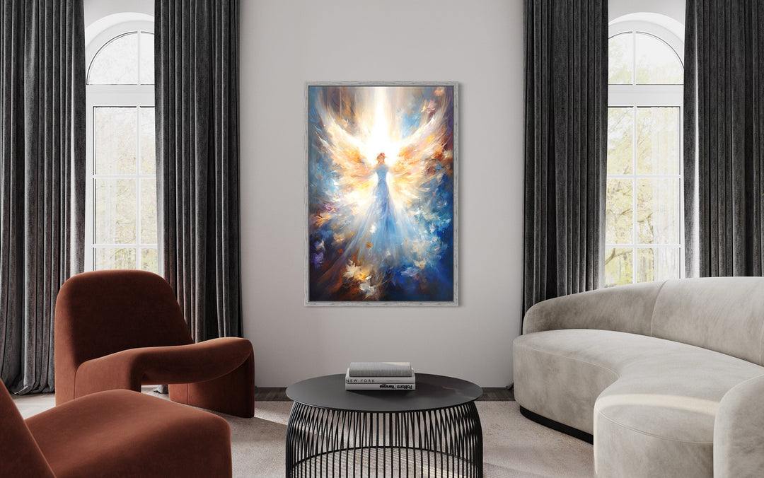 Angel In Blue Heavenly Light Framed Canvas Wall Art