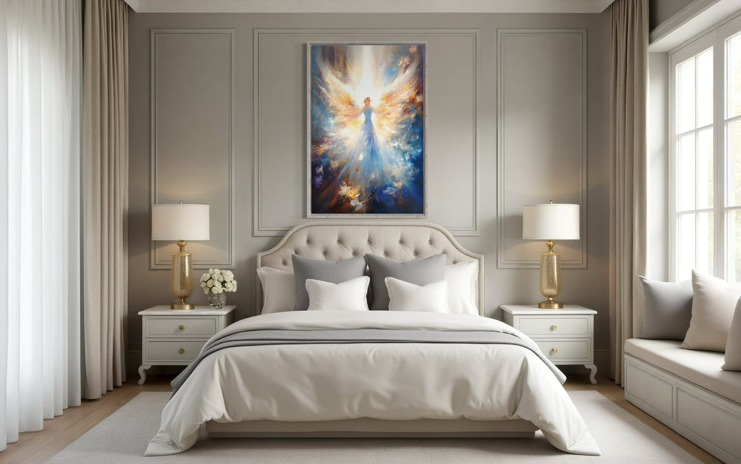 Angel In Blue Heavenly Light Framed Canvas Wall Art