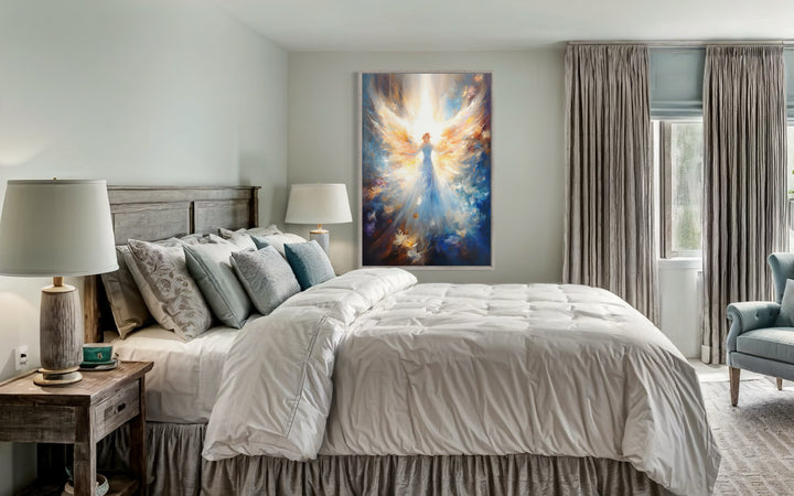 Angel In Blue Heavenly Light Framed Canvas Wall Art