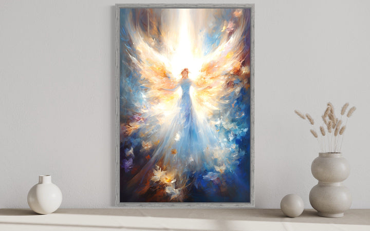 Angel In Blue Heavenly Light Framed Canvas Wall Art