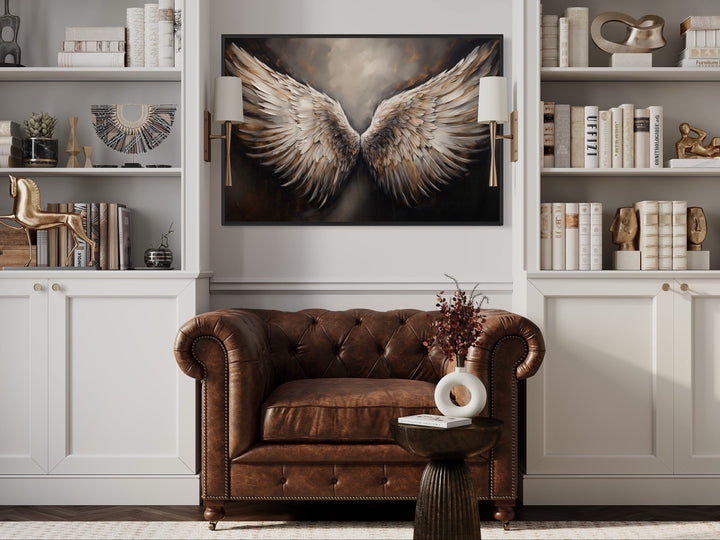 Angel Wings Brown Framed Canvas Wall Art