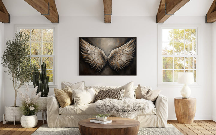 Angel Wings Brown Framed Canvas Wall Art