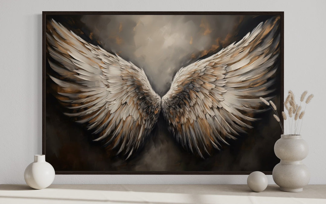 Angel Wings Brown Framed Canvas Wall Art