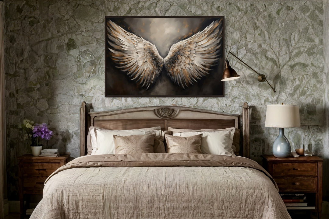 Angel Wings Brown Framed Canvas Wall Art